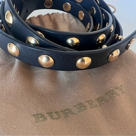BURBERRY Studded Black Leather Gold Stud Wrap Belt Long Designer Statement Belt - Picture 11 of 14